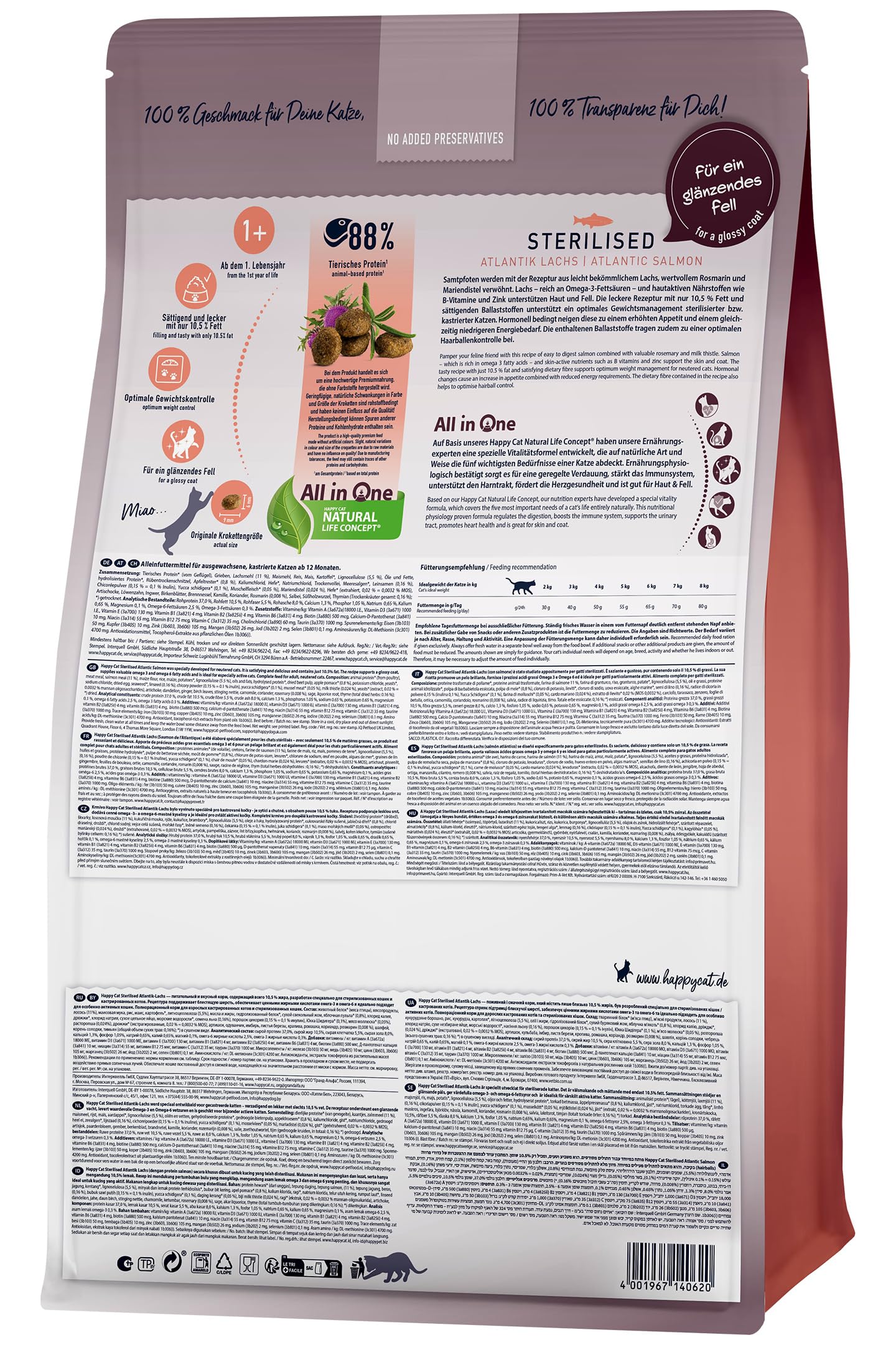 Happy Cat Sterilised Adult Atlantik Lachs M - Trockenfutter für sterilisierte Katzen und Kater - 10 kg