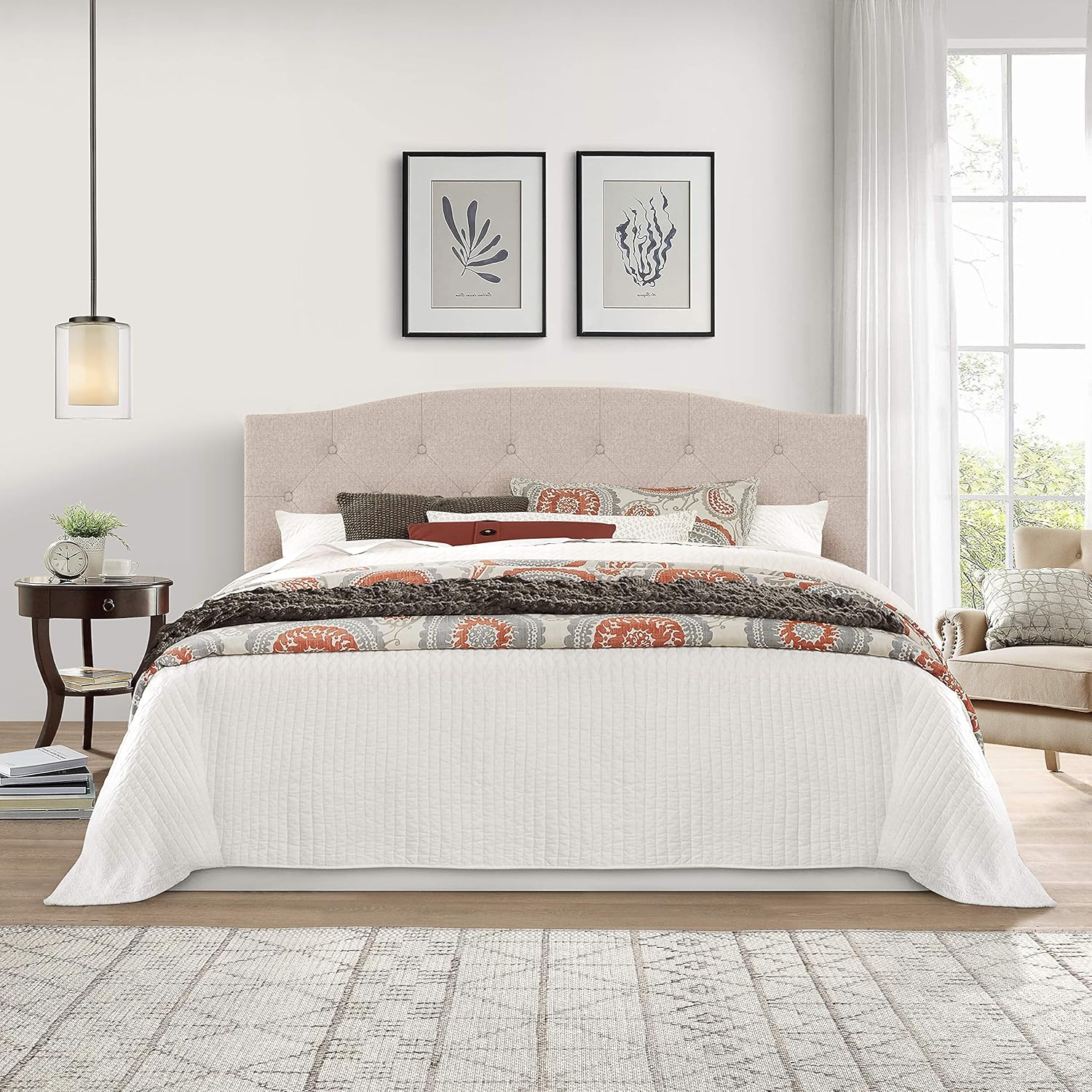 Hillsdale Provence Upholstered King/Cal King Size Headboard with Frame, Light Beige, 2694HKRL