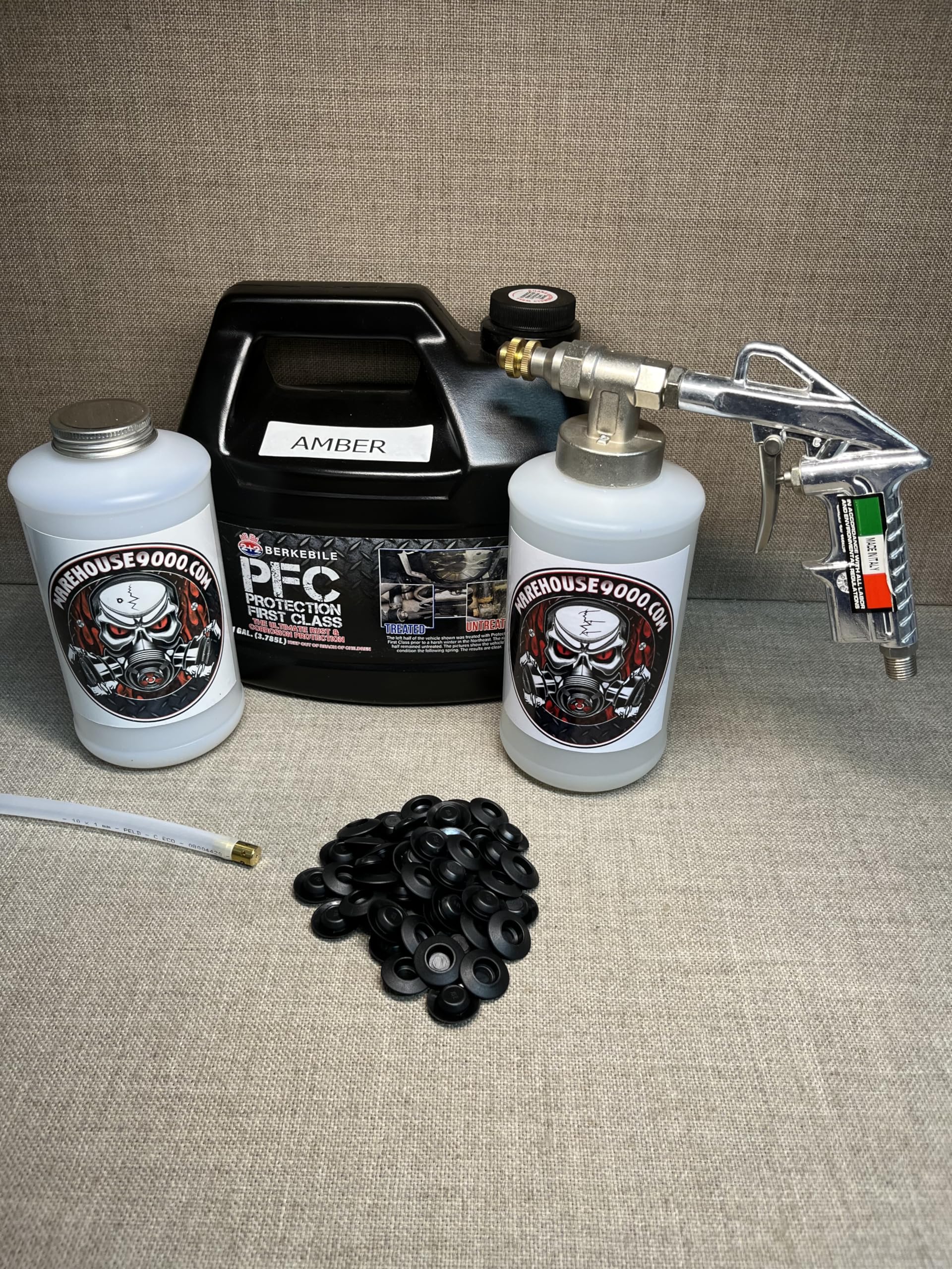 Pro Undercoating Gun, Gallon PFC Amber, 1 360* Wand, 2 Quart Bottles, 50 Rust Plugs