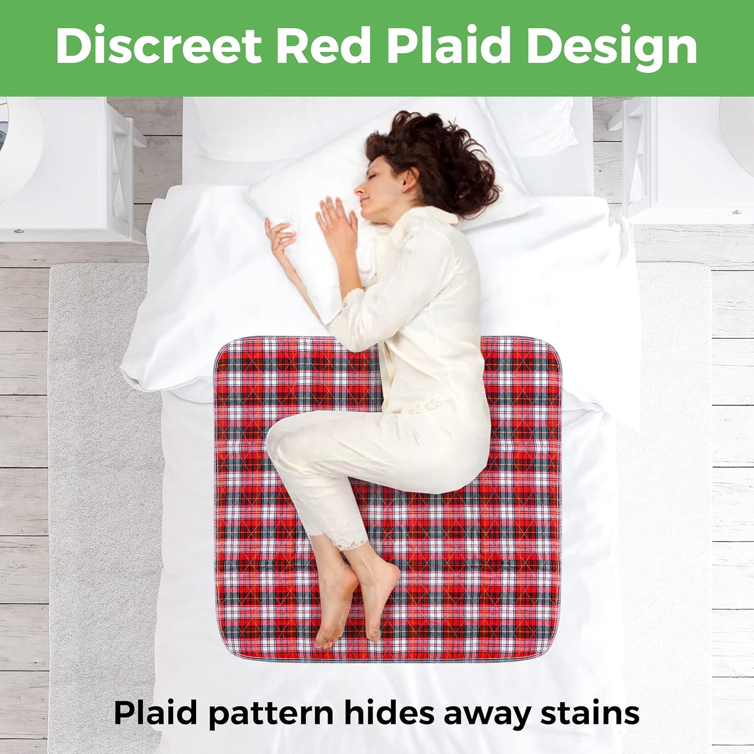 Bed Pads Washable Waterproof, Incontinence Bed Pads for Women and Men, Reusable Mattress Protector Underpads, Non-Slip, 36" x 34", Red Plaid, 2 Pack - Image 3