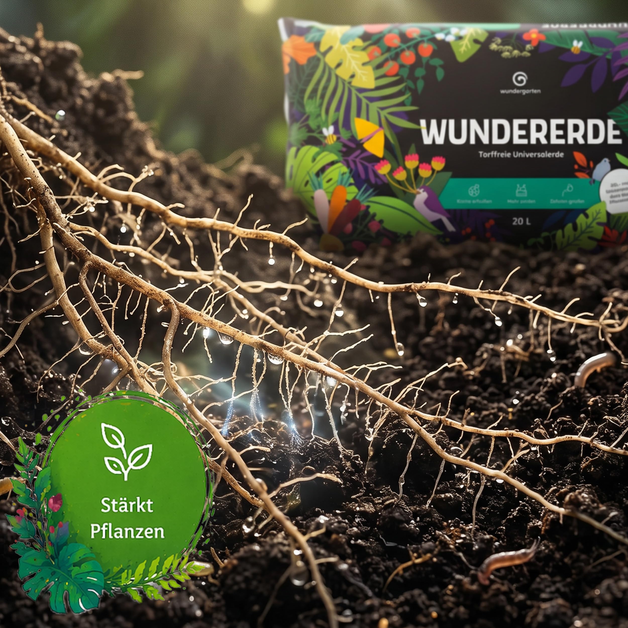 6X 20L Bio Universalerde torffrei – Mit Pflanzenkohle – Wundergarten Wundererde – Blumenerde für Zimmerpflanzen, Balkon & Garten – Weniger Gießen & Düngen