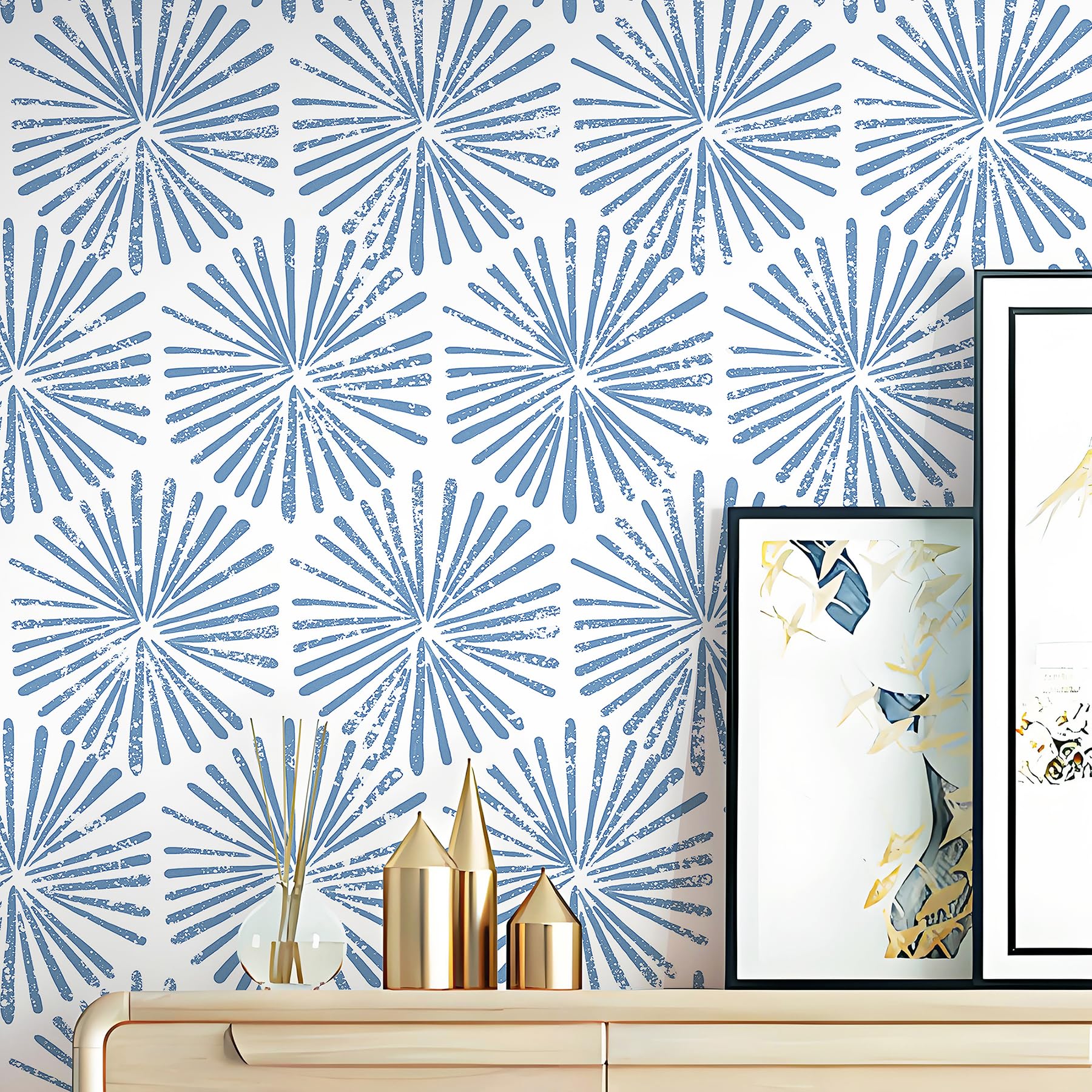 Photo 1 of Safiyya 118"x17.3" Peel and Stick Wallpaper Blue and White Contact Paper Geometric Wallpaper Self Adhesive Removable Wallpaper for Bedroom Covering Vinyl Rolls