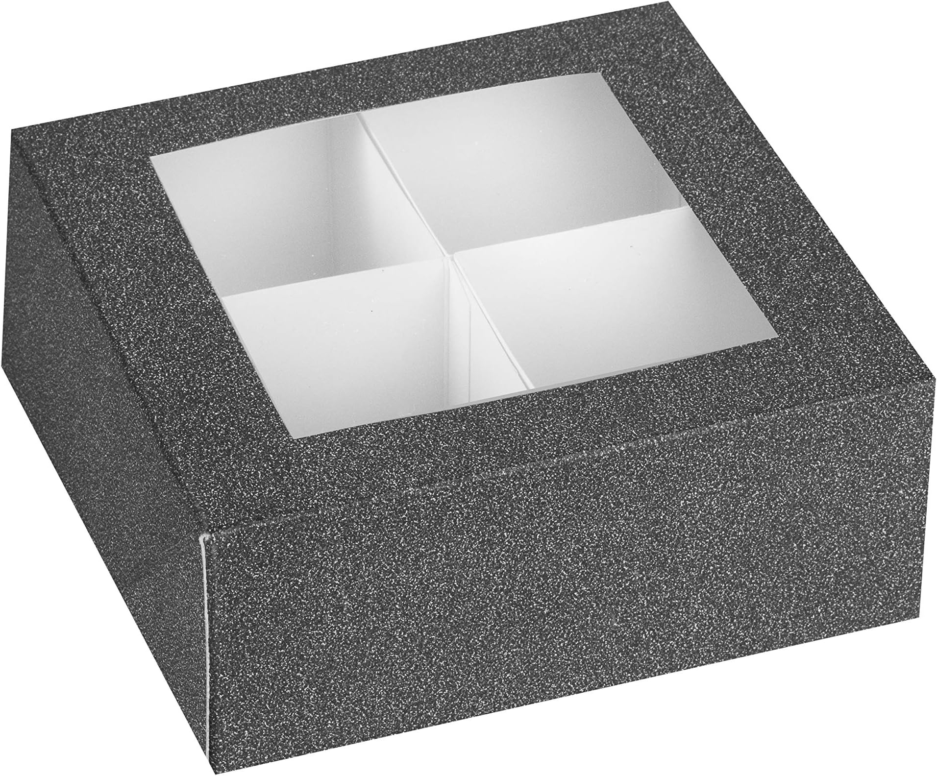 Hammont Window Box with Four Sections - 6 Pack - 6”x6”x2.5” - Black Colored Unique Design Bakery Boxes Perfect for Sharing Snacks and Cookies | 4 Insert Sections Gift Boxes
