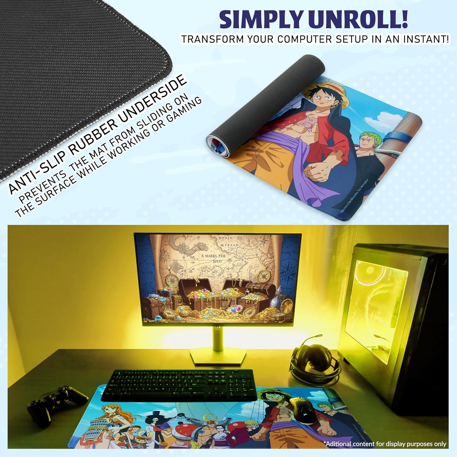 One Piece Gaming Desk Mat for Teens, Adults, 31.5 x 13.8” Non-Slip Surface, Anime Mouse Pad, Desk Decor, Gaming Mousepad, Gifts for Gamers (Multi One Piece)