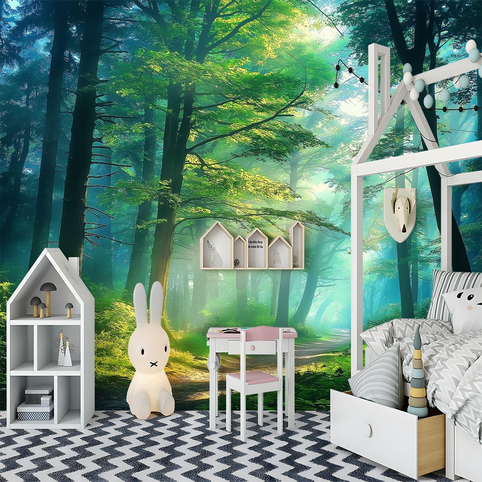 Carta da Parati 3D Paesaggio di boschi verdi 350x256 cm Murale Poster Grande, Carta Parati Fotomurale Stampata 3D per Soggiorno, Camera Letto, Sala Pranzo