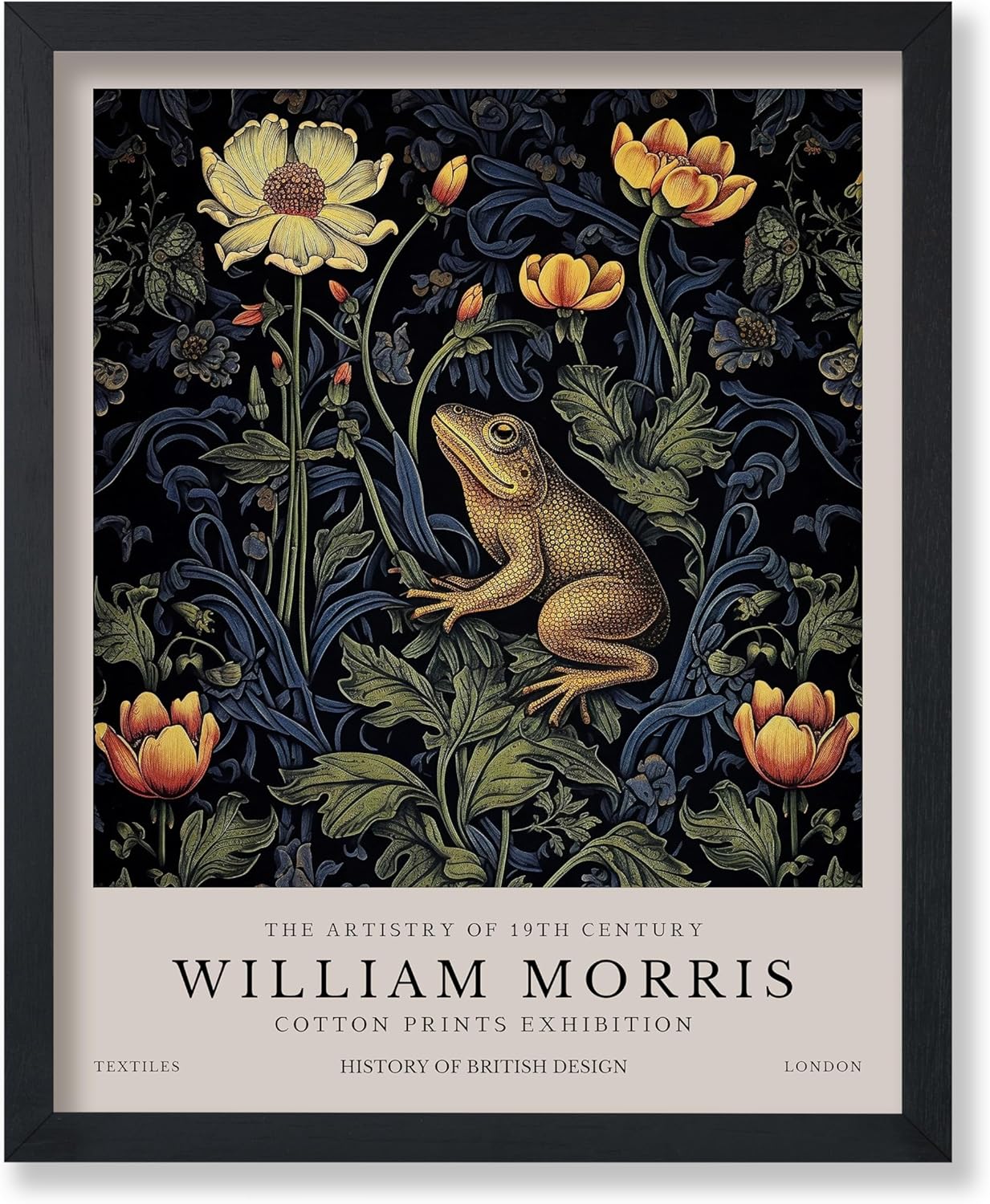 Monem Art William Morris Poster - Tree of Life Print - Moon & Stars Art - Flower Illustration - Textile Design - Floral Design - Great Bedroom Decor - 16x20 Black Framed
