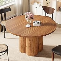 Vista 5 de Tribesigns Round Dining Table for 4-6, 47 Inch Farmhouse Fluted Kitchen Dining Room Table Circle Table with Sturdy Pedestal Base