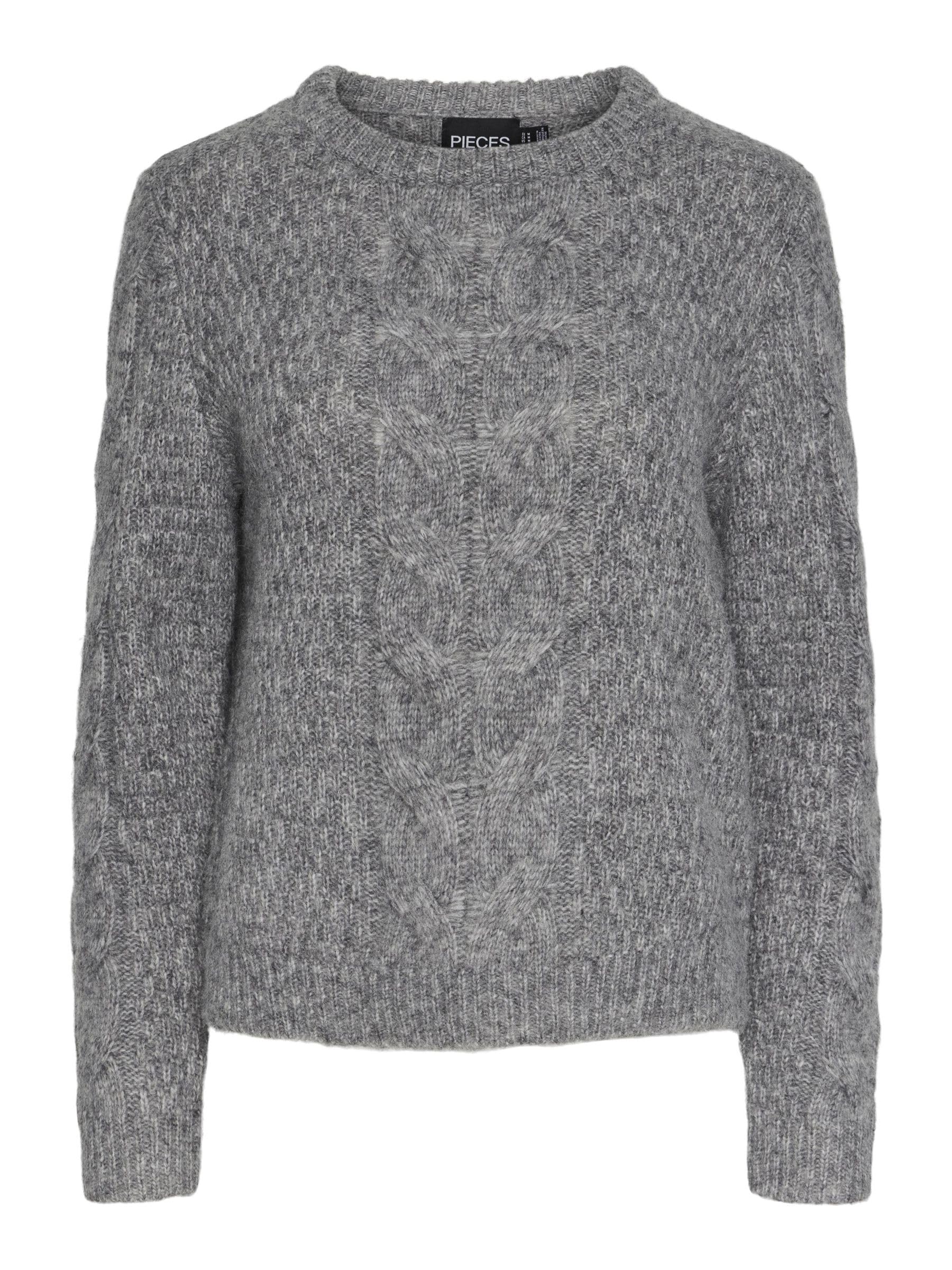 PIECES Pcnina LS O-Neck Knit Noos Bc, Medium Grey Melange, XL