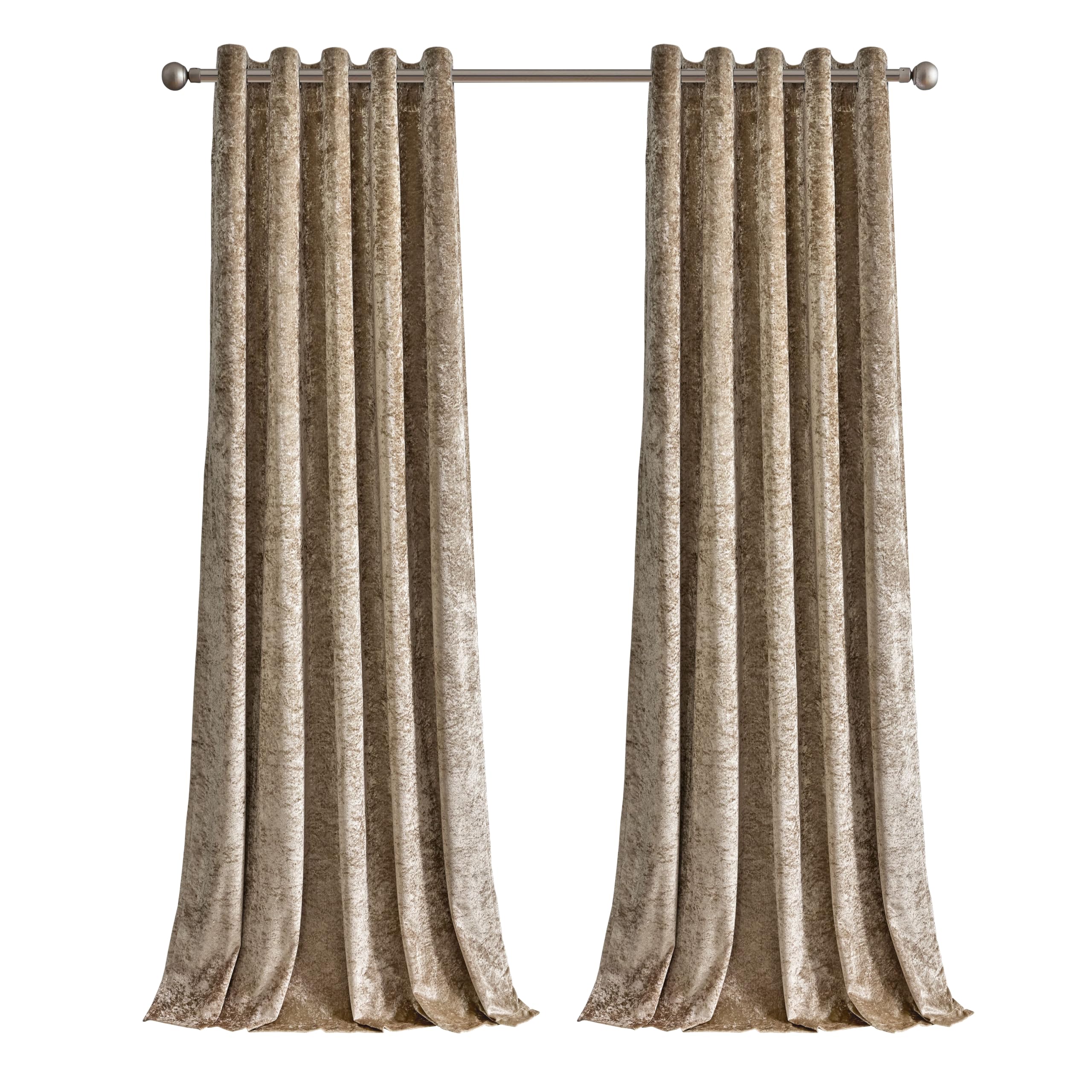 StylemyBedroom Pair of Eyelet 100% Blackout Crushed Velvet Curtains Thick Heavy with Tie Backs (Beige, 90x90)