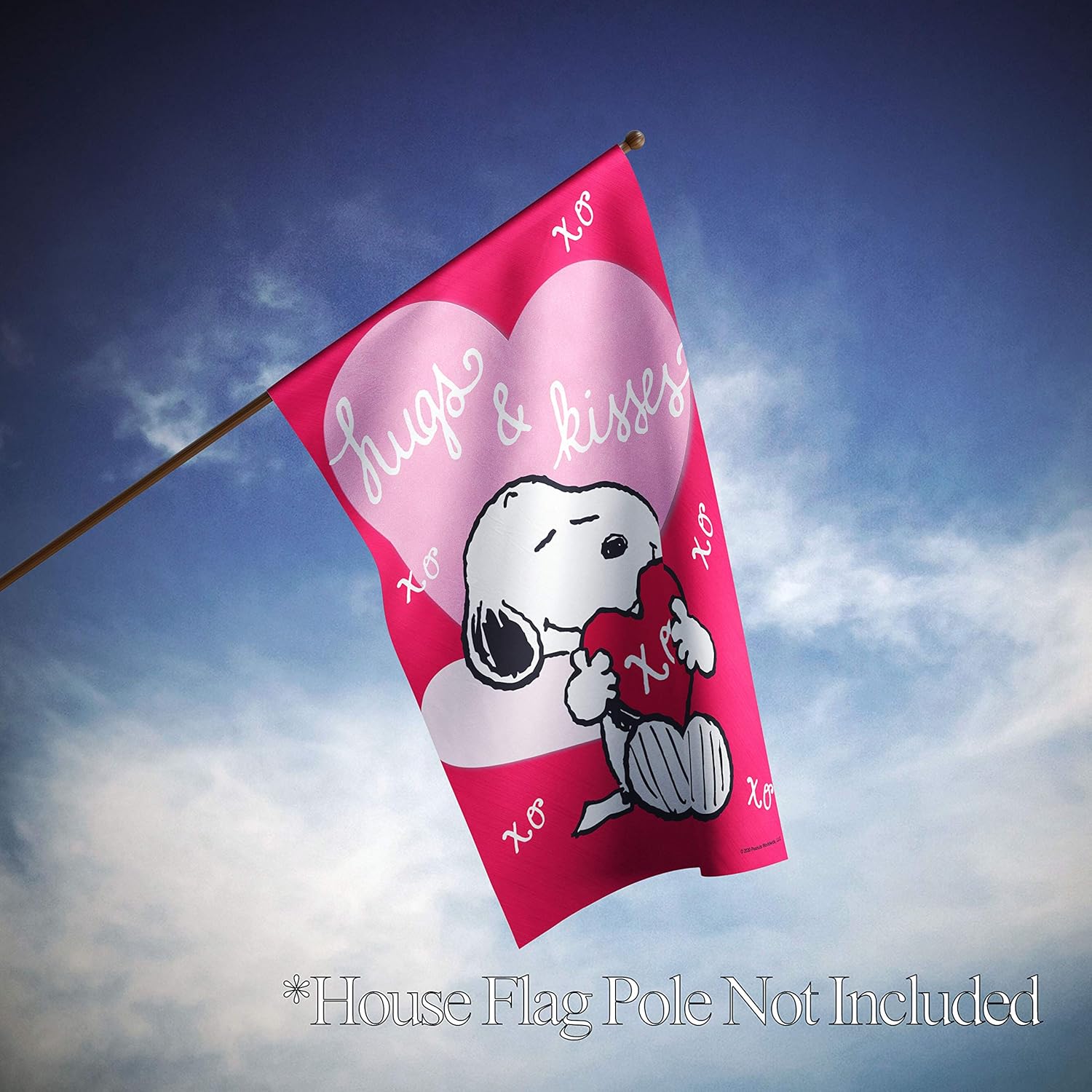 Flagology.com, PEANUTS Hugs and Kisses Snoopy – House Flag 28" x 40", Officially Licensed PEANUTS, Valentine's Day