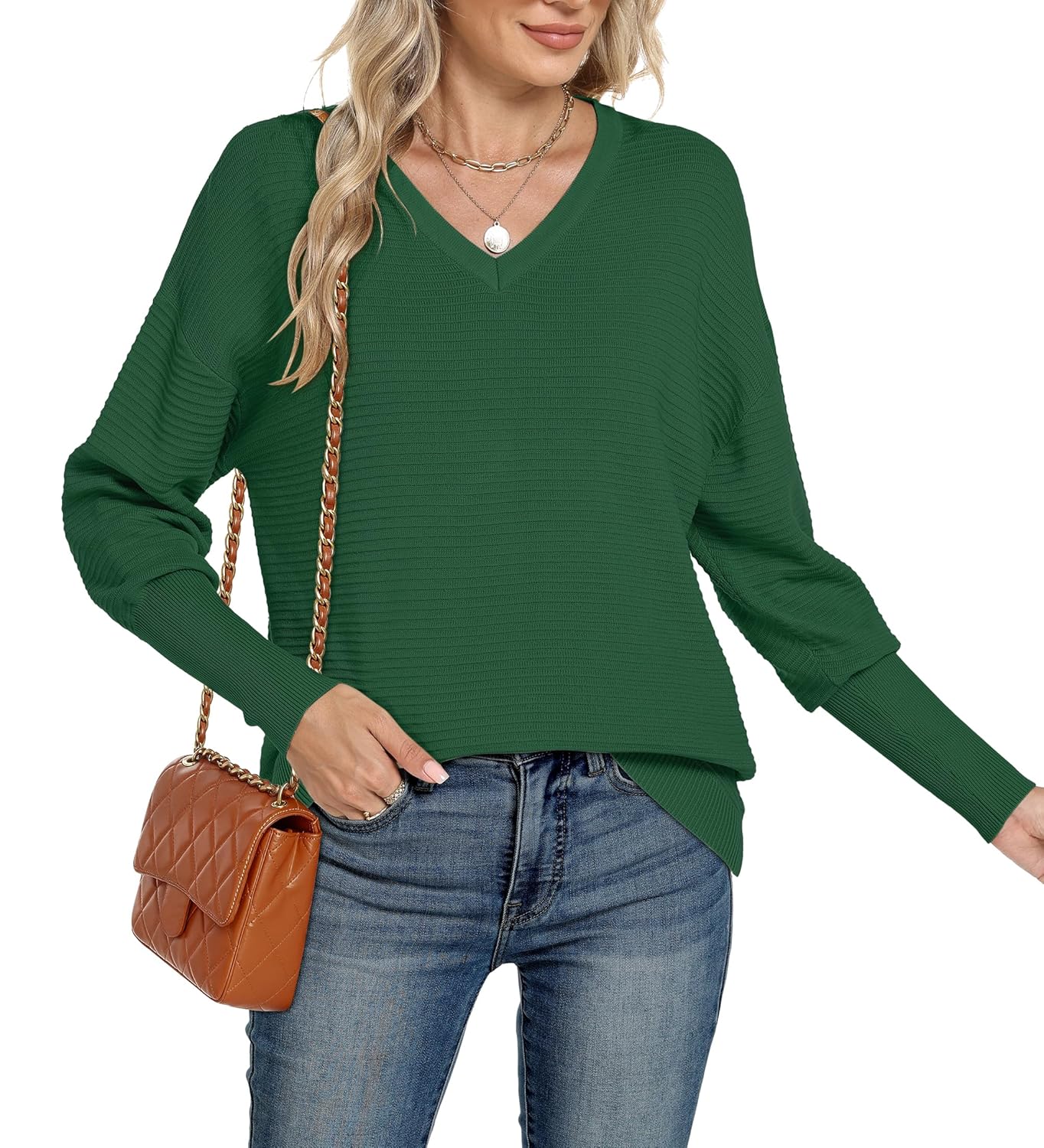 Motarto Womens Knit Sweater Casual Thin Long Sleeve Pullover V Neck Lightweight Sweatshirts Classic-Fit Tops for Spring Fall