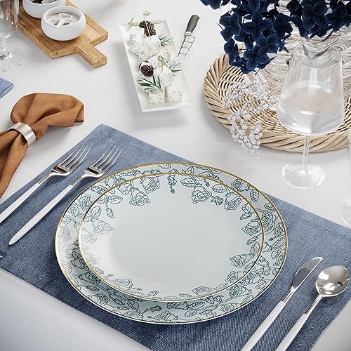 Miniatura 3 de Trendables Elegantes platos de plástico  Platos florales de diseño  40 platos de plástico con borde dorado para fiestas  Elegantes platos
