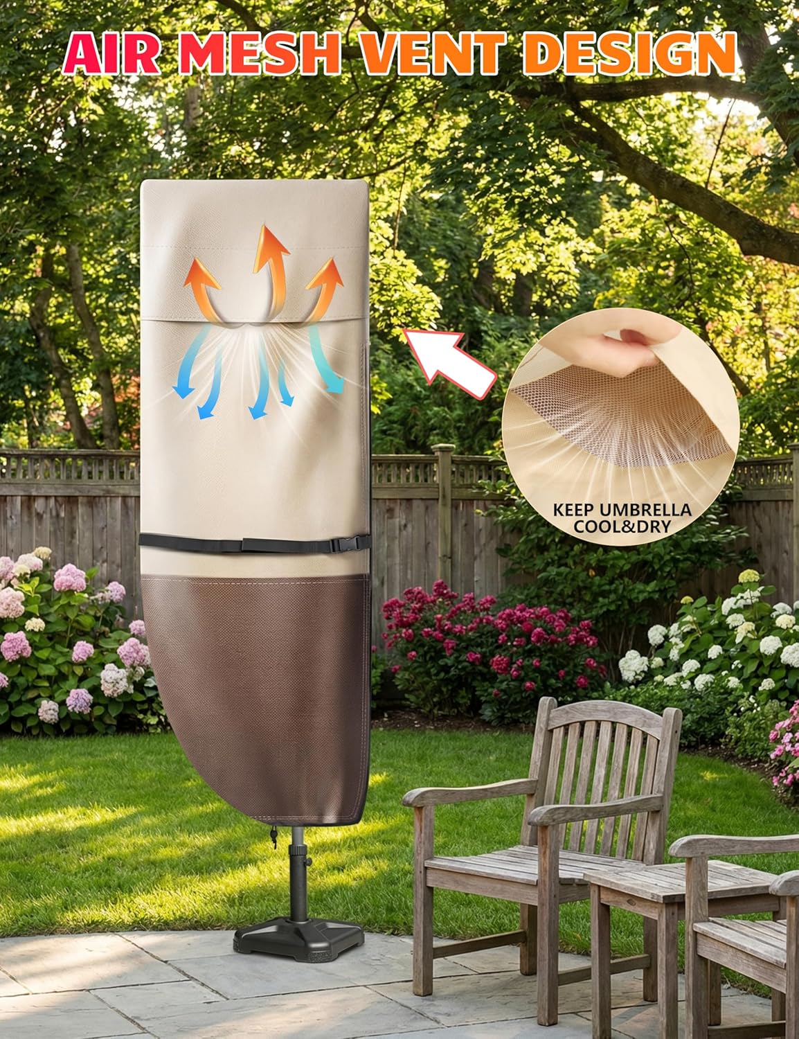 Vailge Patio Umbrella Cover for Cantilever Umbrella 9-13 Feet, 600D Oxford Outdoor Umbrella Cover Waterproof Windproof, Patio & Outdoor Umbrella Cover with Support Pole, Storage Bag