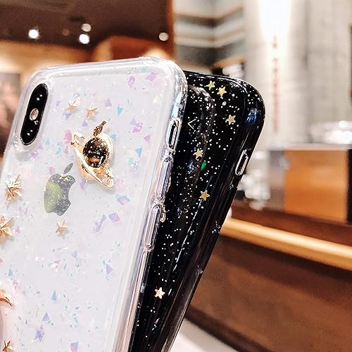 Miniatura 6 de Funda para iPhone Xs Max con purpurina de planeta brillante con espacio brillante, luna, estrella, universo, TPU suave, silicona a prueba de golpes,