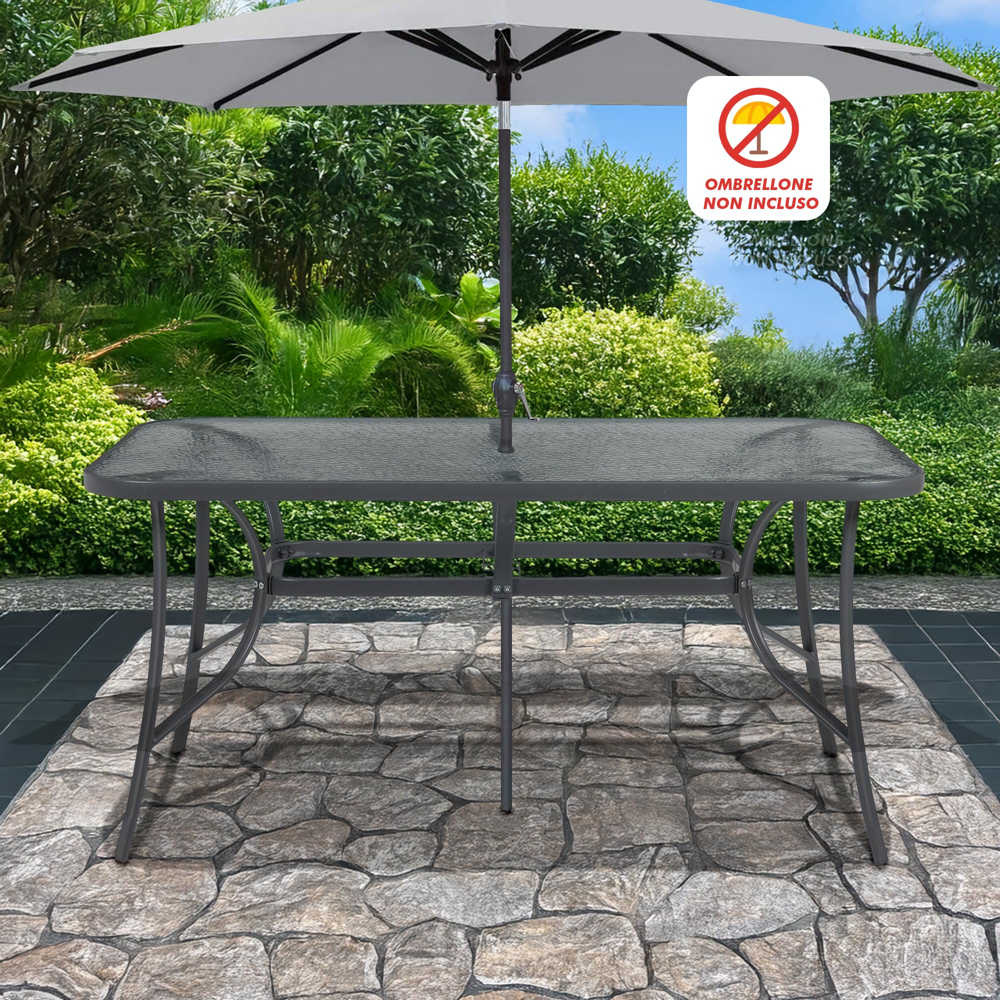 Set di 3 accessori con foro per ombrellone per tavoli da patio, in varie impostazioni esterne (colore trasparente