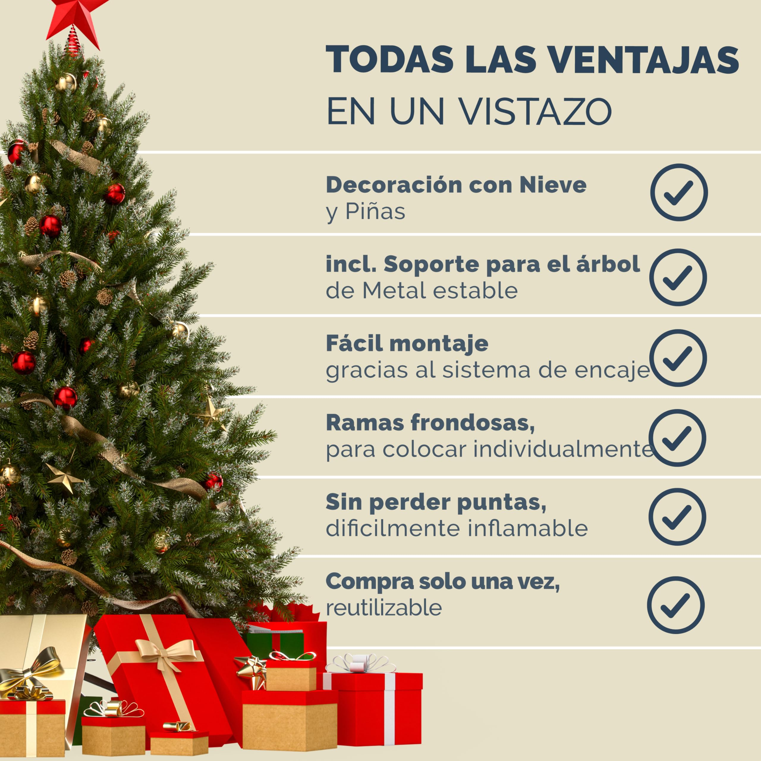 CASARIA® Árbol de Navidad Artificial Nevado Altura 180cm 810 Puntas con Soporte Agujas PVC Pino Arvore de Natal Decoración Navideña Exterior