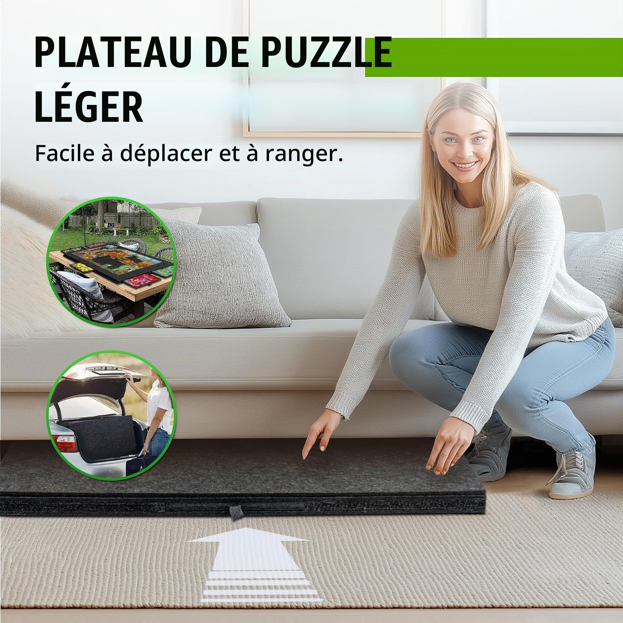 Lavievert Planche de puzzle inclinable de 1500 pièces en feutre avec support et housse 2 en 1, plateau de puzzle léger avec 6 tiroirs, table de puzzle portable pour adultes - Gris foncé