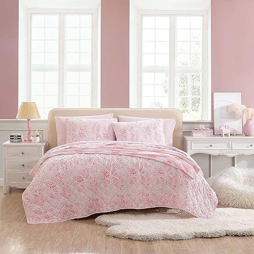 Betsey Johnson Juego de edredón de microfibra rosa de 3 piezas, tamaño matrimonial/queen