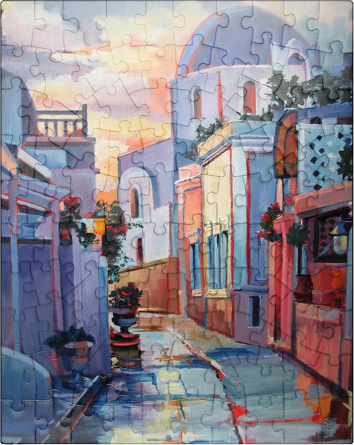 MyPuzzle Sunset Alley in Santorini - Premium 500 Piece Jigsaw Puzzle for Adults