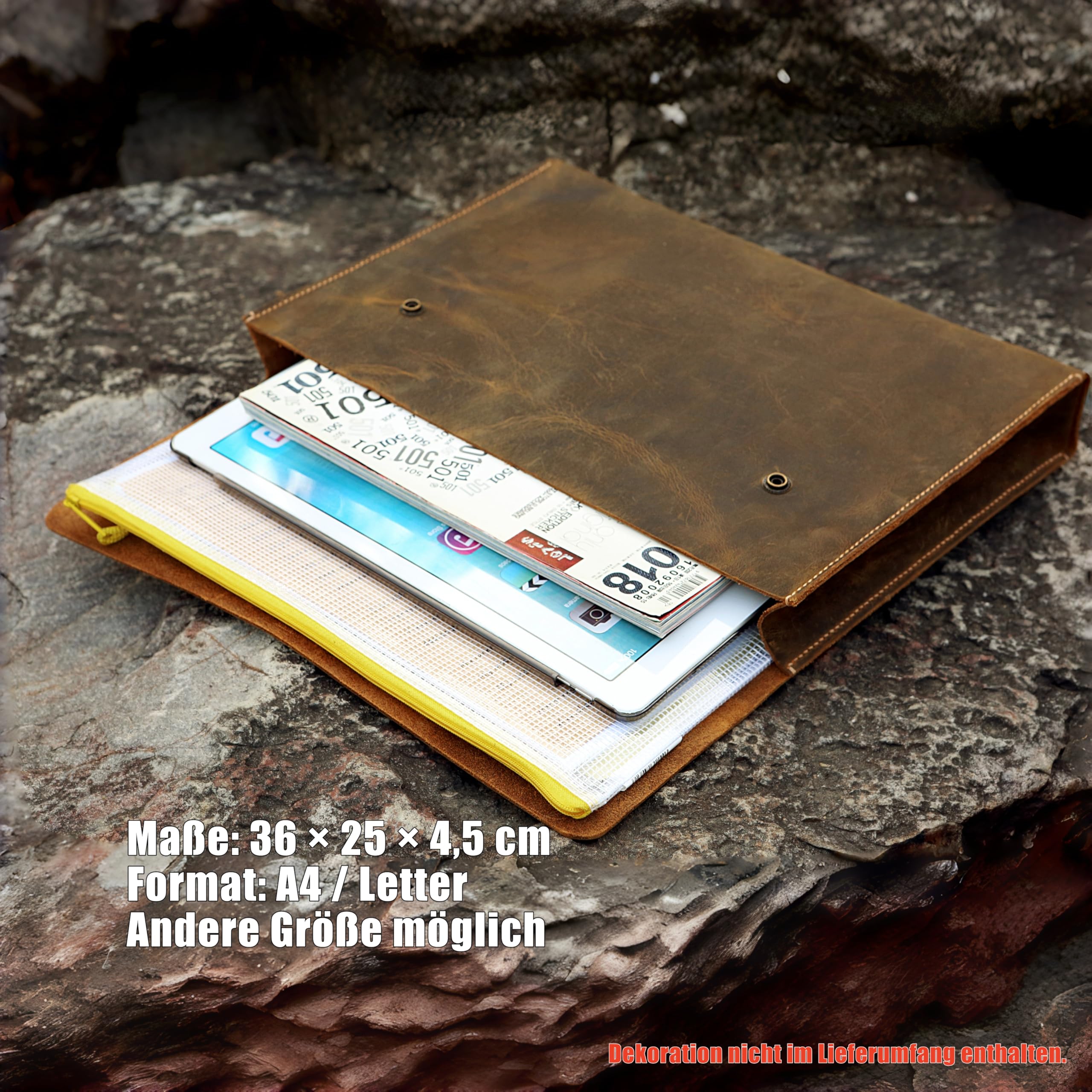 D&M leather studio Personalisierte Vintage Leder Dokumentenmappe A4/Letter – handgenähte Dokumententasche A4 & Portfolio Mappe, Laptop Hülle bis 13 Zoll, Büro Organizer