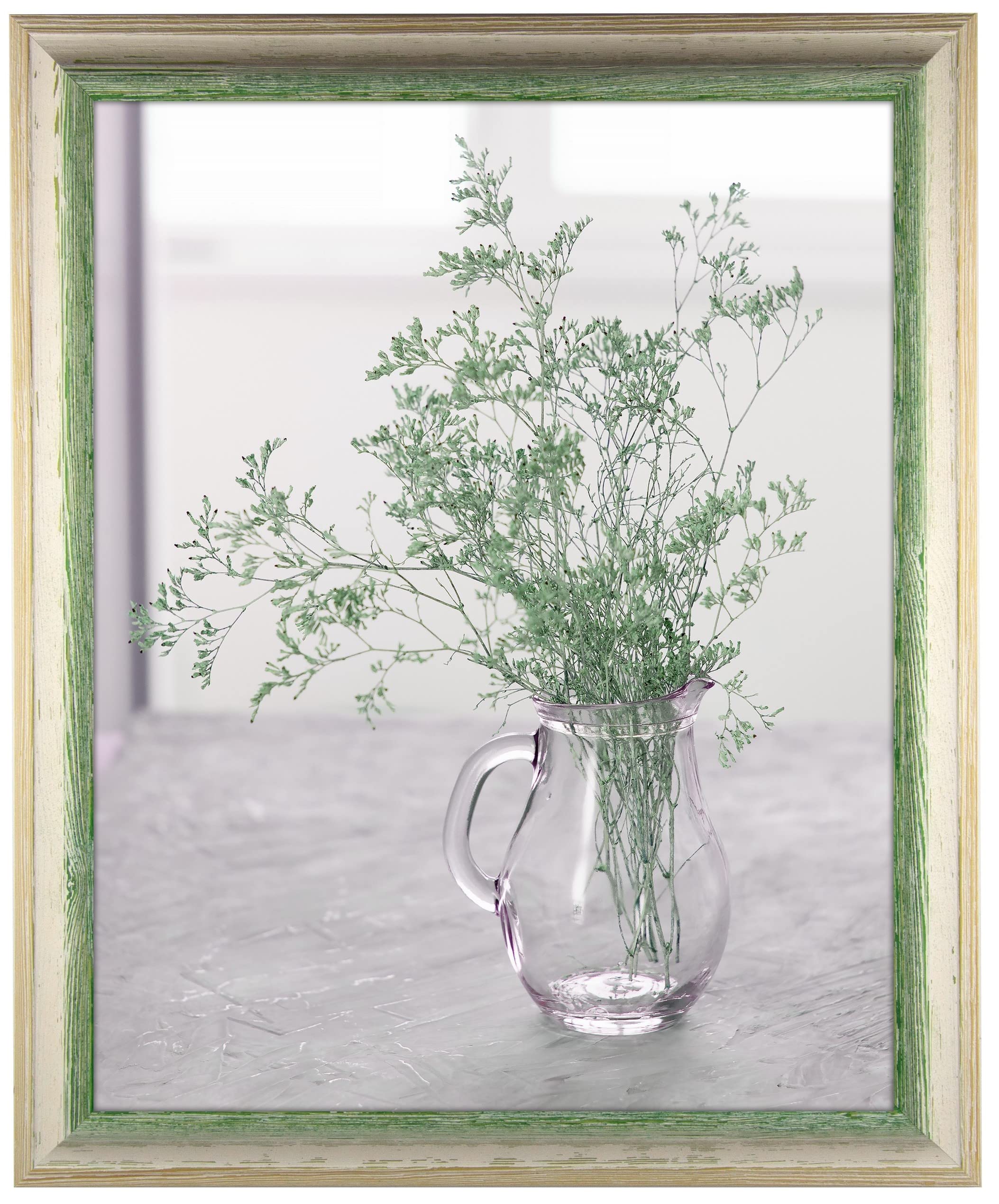 myposterframe Bilderrahmen 40 x 50 cm Artemis Echtholz zweifarbig Grün Weiß Vintage mit Kunstglas klar 1 mm