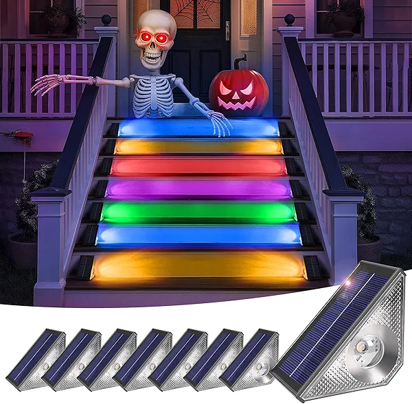 SOLPEX Solar Halloween Lights Outdoor, Solar Step Lights for Outside Waterproof IP65,Halloween Decorations Outdoor for Stair,Step,Patio,Yard,Deck,Walkway(8 Pack,RGB & Warm Cold White)