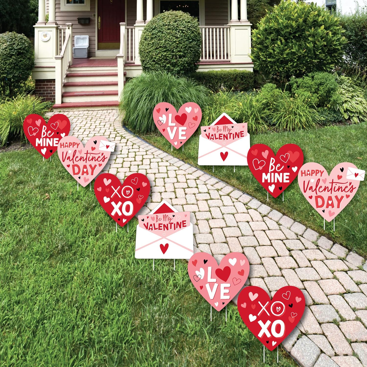 Big Dot of Happiness Happy Valentine’s Day - Hearts, Envelope Lawn Decorations - Outdoor Valentine Hearts Party Yard Decorations - 10 Piece