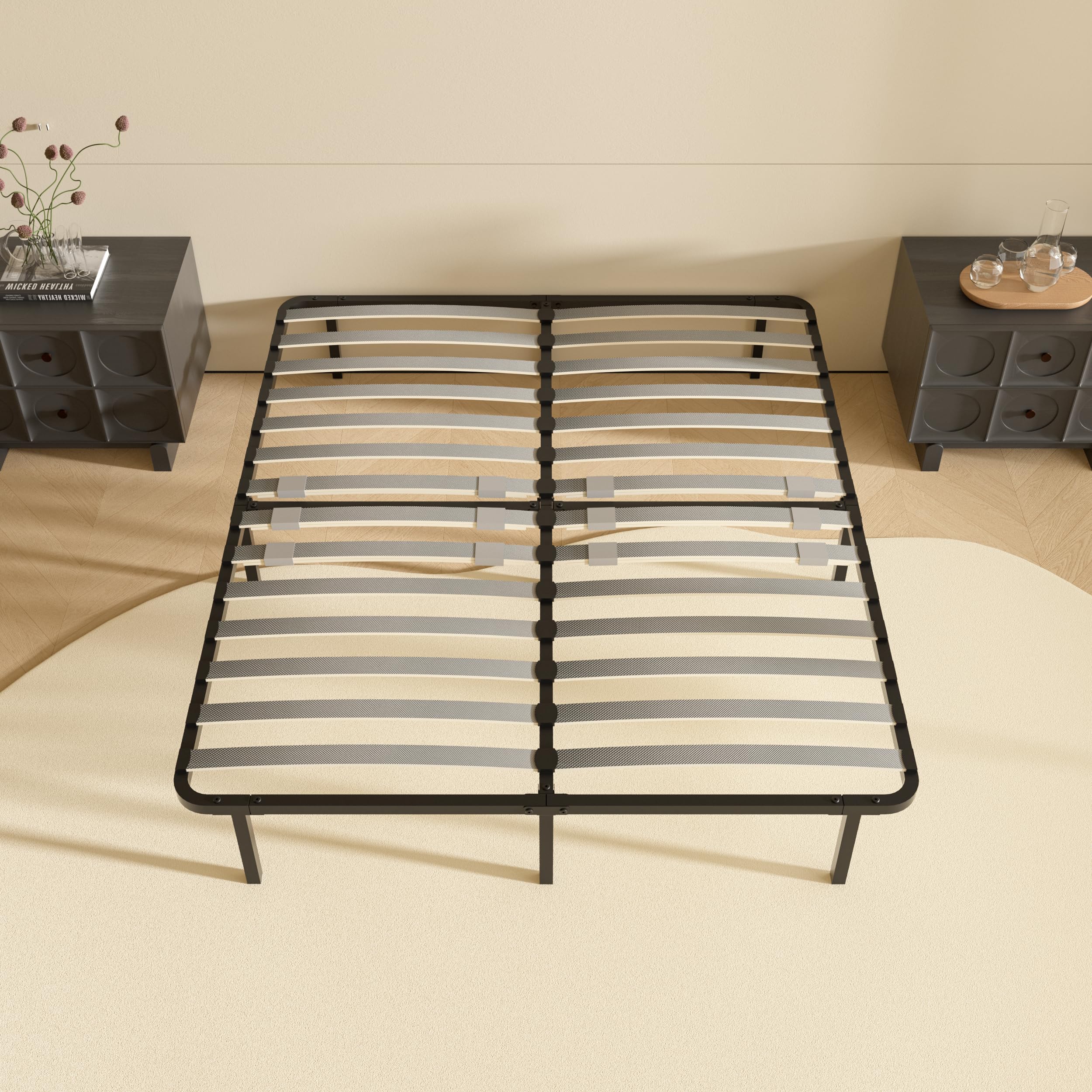 DEWINNER Rete Matrimoniale 160x190 cm, Altezza 35cm, Ortopedica con 9 Piedi,Letto Ferro Battuto con Rete a Doghe Matrimoniale regolatori di rigidità con Doppie doghe centrali