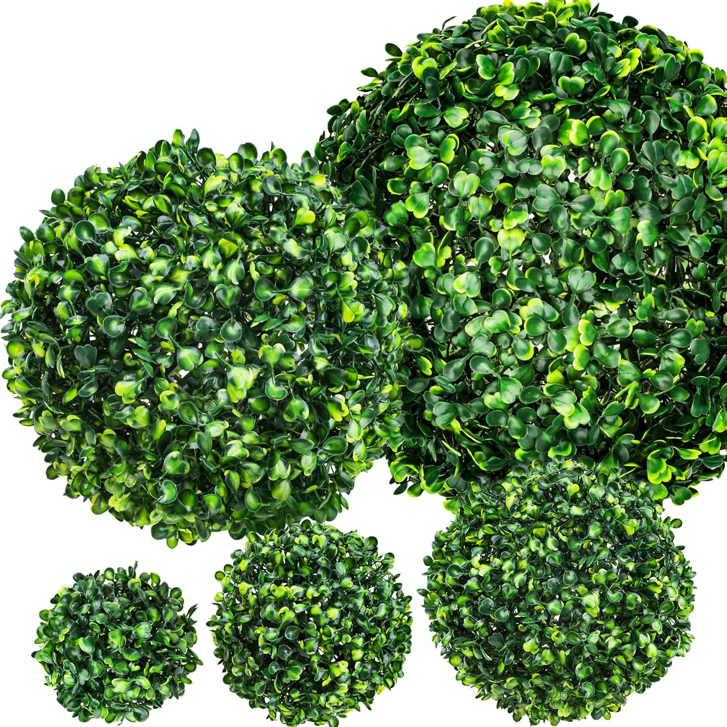 5 Pack Artificial Topiary Balls Fake Boxwood Greenery Spheres, 5 Sizes 4.7-14 Inches Realistic Hanging Ornament for Garden Balcony Patio