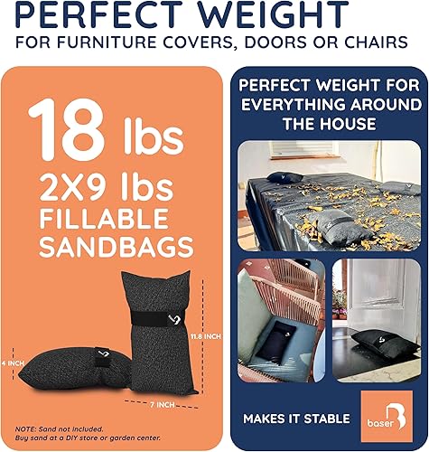 Miniatura 8 de Baser Sacos de arena rectos rellenables, 4 x 55 libras, bolsas de peso rellenables para sombrillas de patio, voladizos y accesorios de jardín