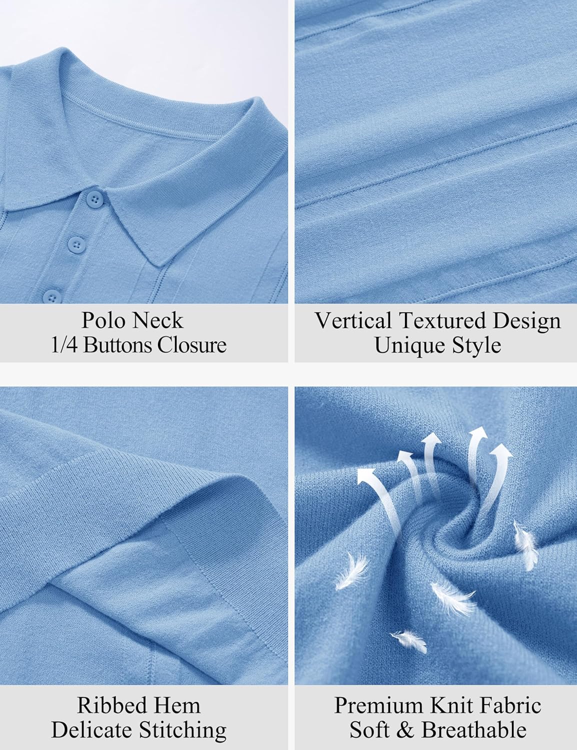 Cotrasen Mens Short Sleeve Knit Polo Shirts Regular Fit Collared T-Shirts Casual Lightweight Golf Polo - Image 5