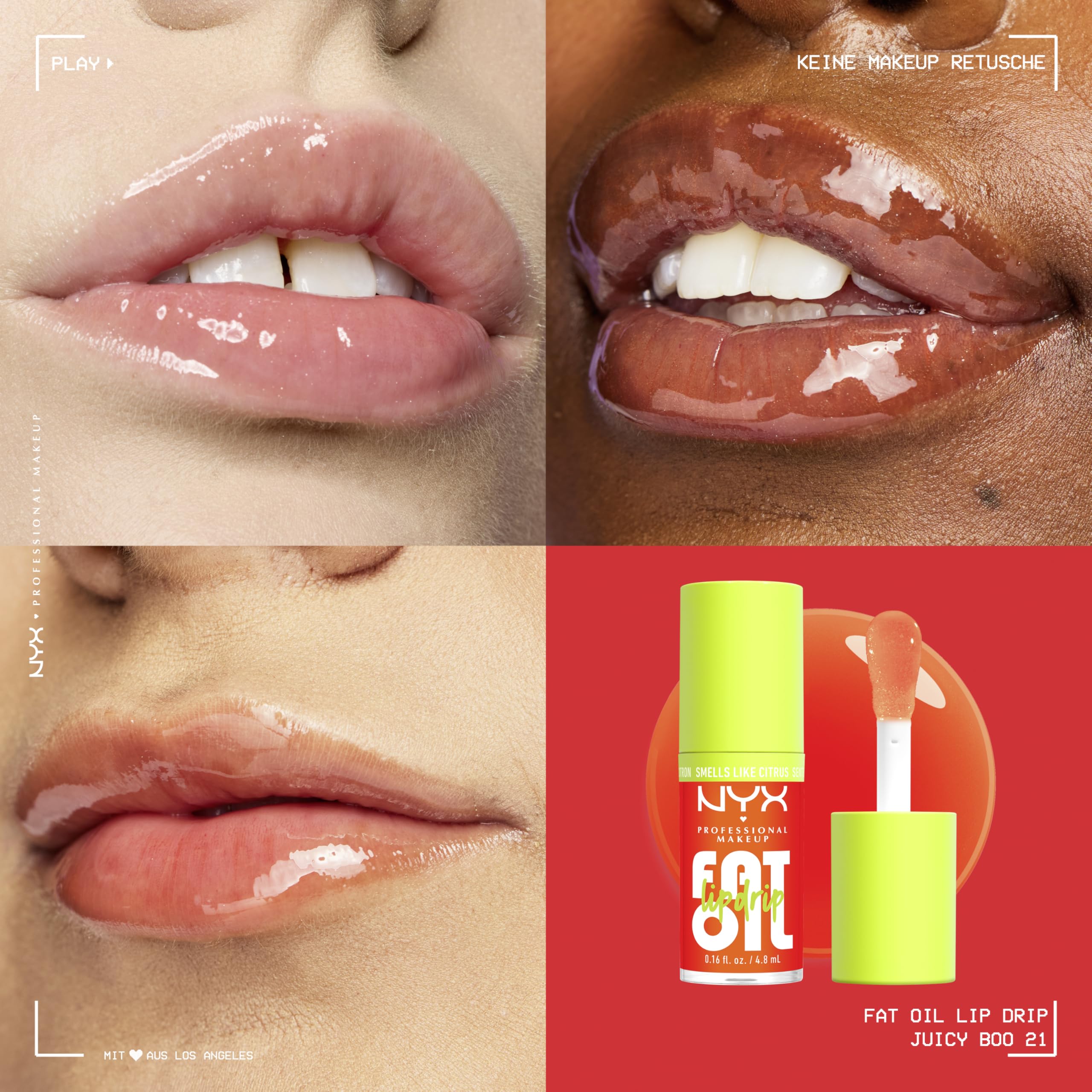 Set mit NYX Professional Fat Oil Lip Drip Juicy Boo + Hair & Body Fragrance Mist + Fat Body Oil Juicy Boo, feuchtigkeitsspendender Gloss, 24 H Glow, vegan
