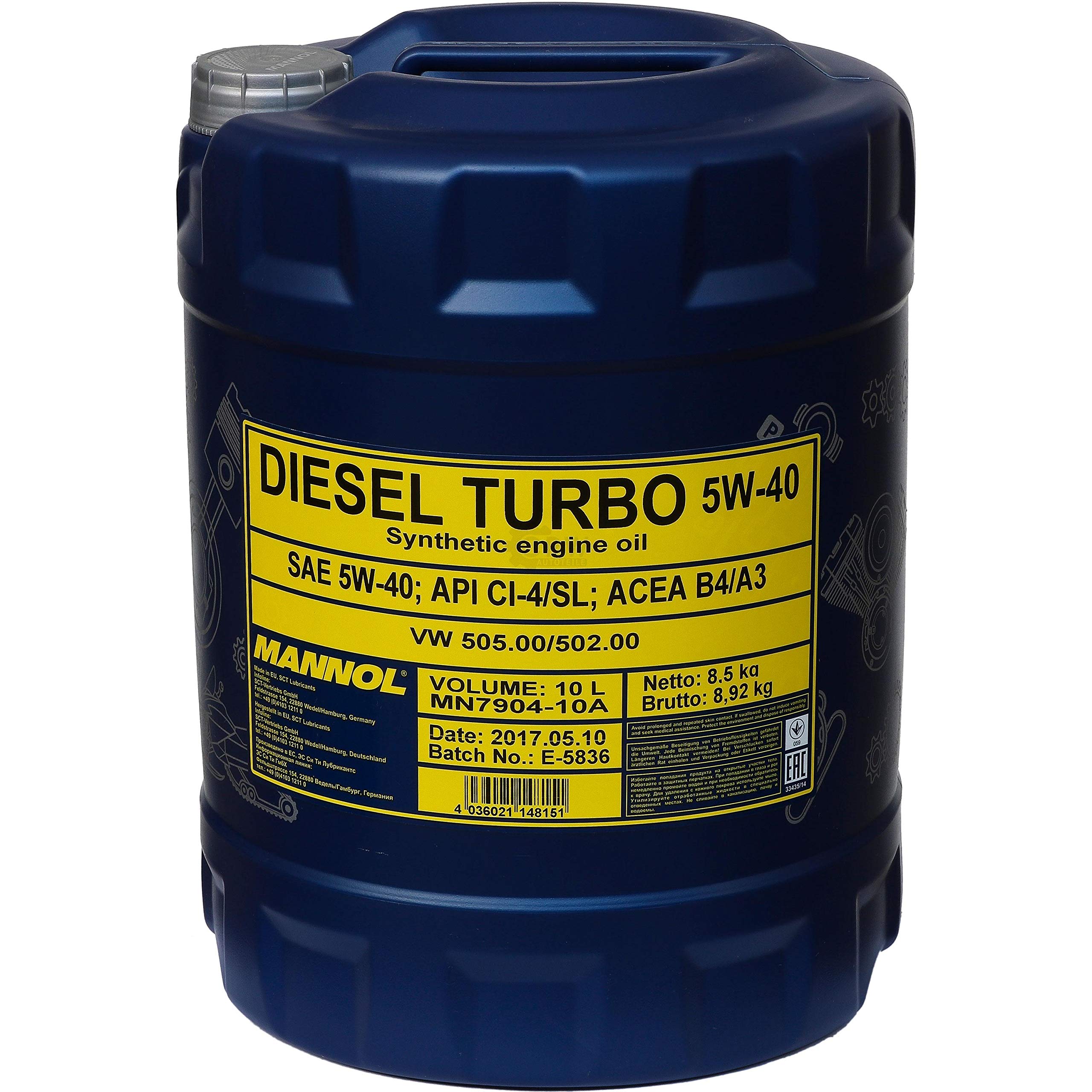 MANNOL Diesel Turbo 5W-40 Lot de 4 bidons d'huile moteur 20 l