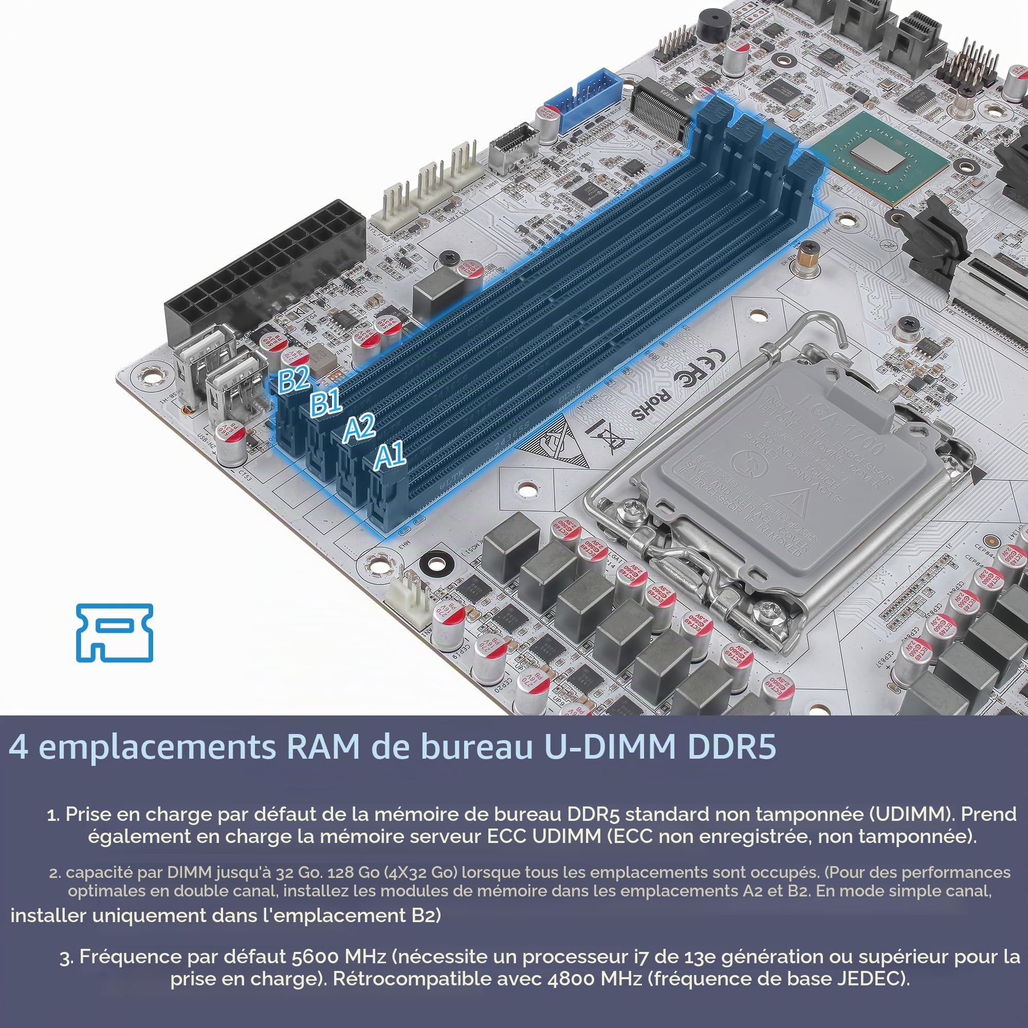 CWWK W680 NAS Motherboard Micro ATX 12 Bay, LGA 1700 mATX Carte mère Blanc avec 10GbE&2 * 2.5GbE LAN, 4 x DDR5 Desktop RAM (ECC), 3 x NVMe, PCIe5.0 x16, vPro (3X 4-SATA Cable)