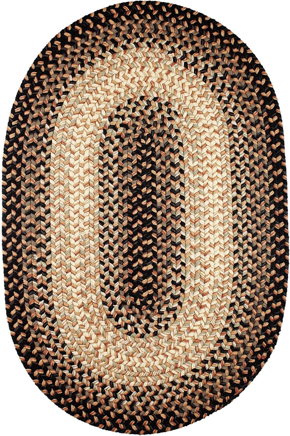 Super Area Rugs Oval 2X3 Black/Gray/Gold Braided Rug Hartford Primitive Decor Carpet - Indoor Outdoor - 2' X 3' Woven Entryway Carpet