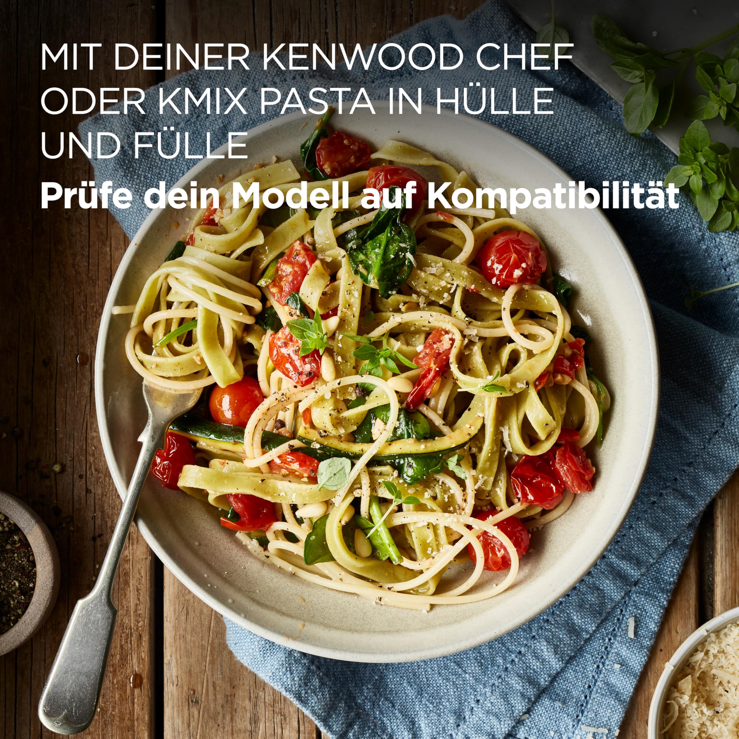 Kenwood Pasta-Set MAX980ME Zubehör für Kenwood Küchenmaschinen, elektrische Nudelmaschine mit Lasagne-Walze und Spaghetti und Fettuccine Aufsatz, Edelstahl, Silber
