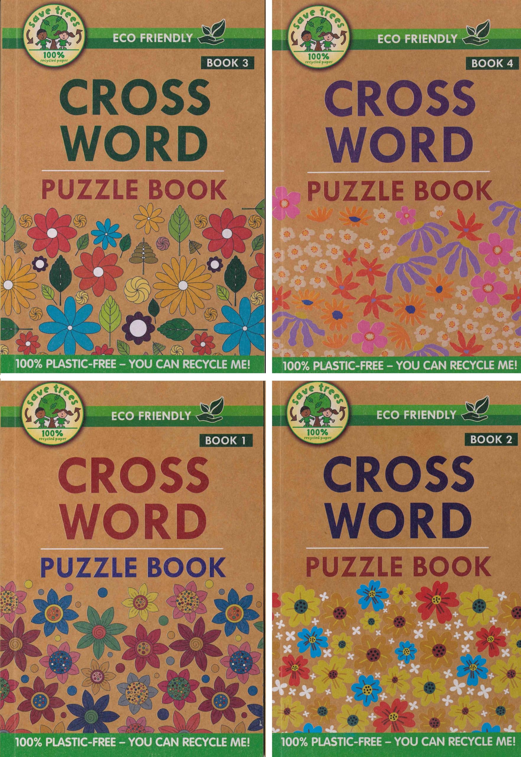 Set of 4 A5 Crossword Puzzle Books 139 Puzzles Each Brain Games Activity Book Eco Friendly Plastic Free Travel Puzzle Books