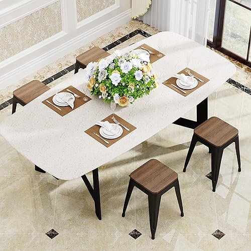 Miniatura 21 de [Juego de 4] Taburete metálico apilable industrial moderno para interior/exterior 17 pulgadas, Metal Plata sin espalda con madera,Sin espalda negro