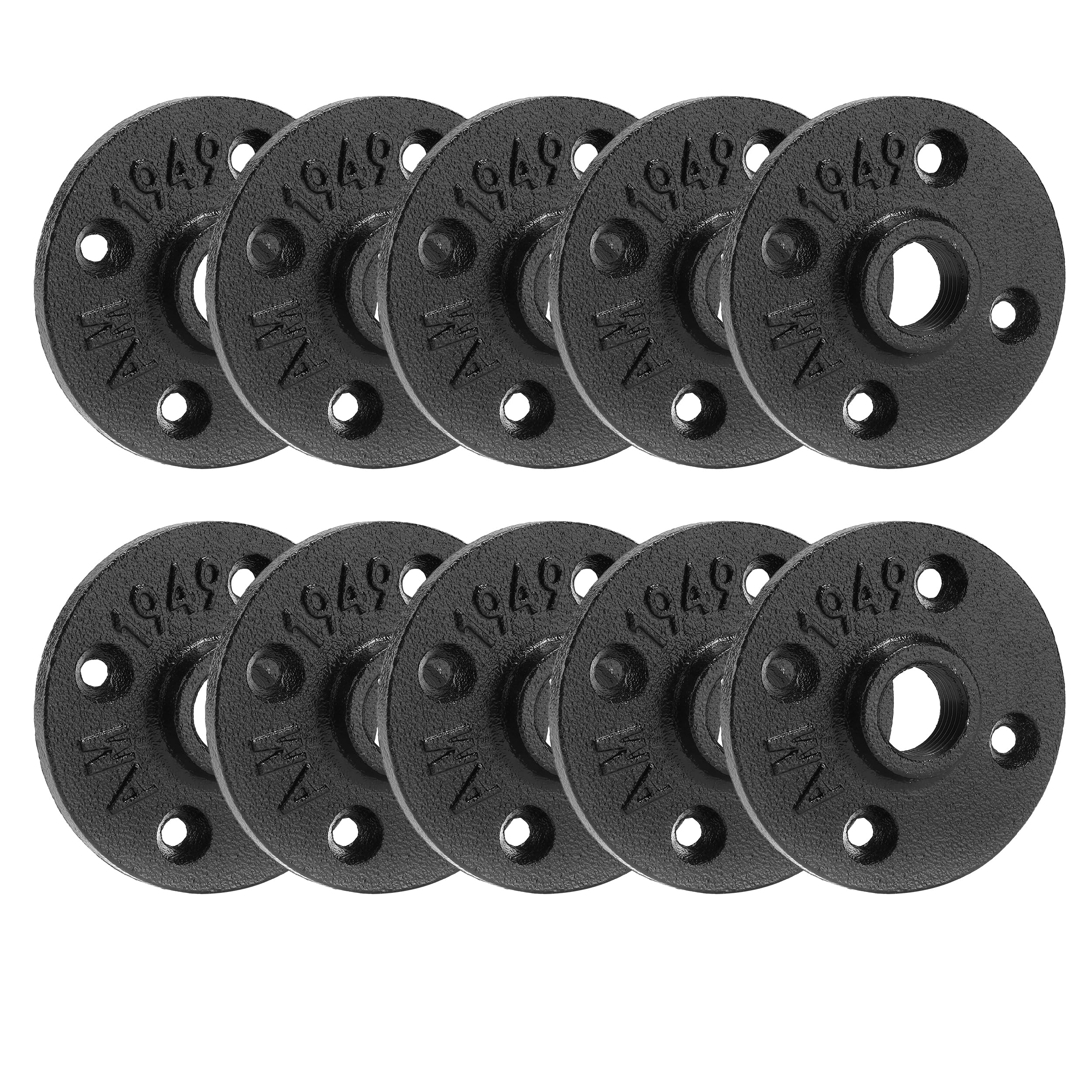 1/2" Heavy Duty Black Floor Flange, Home TZH 10 Pack Malleable iron Pipe Flange for Industrial vintage style, Flanges with Threaded Hole for DIY Project/Furniture/Shelving Decoration(1/2", 10)