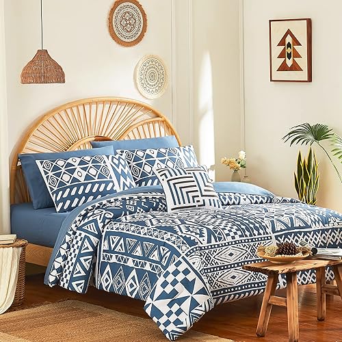Miniatura 2 de Geniospin Juego de edredón tamaño Queen, juego de ropa de cama reversible bohemio de 8 piezas, juego de ropa de cama alternativo para todas las