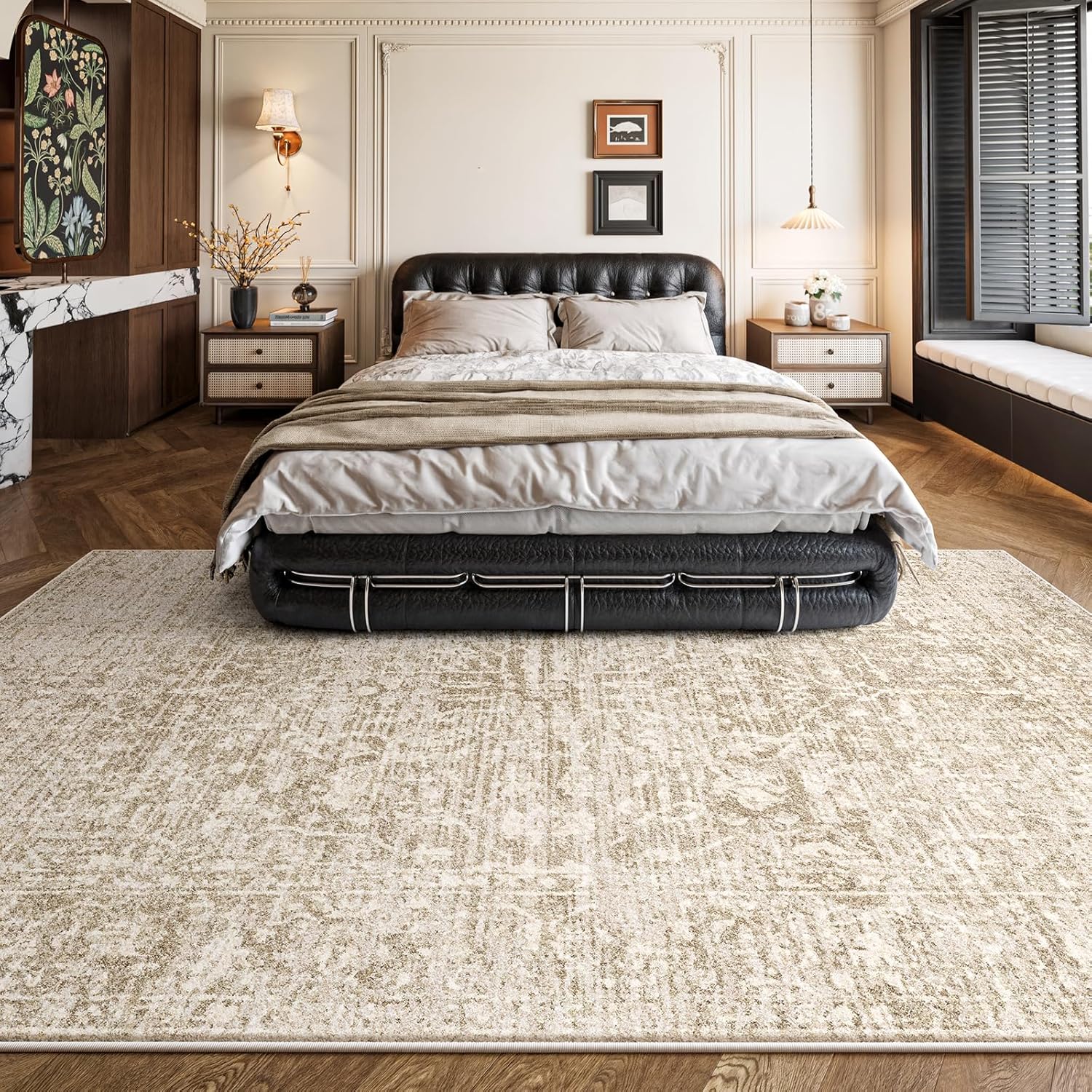 RUGIXE 5×7 Rug Foldable Machine Washable Living Room Area Rug, Machine Washable Anti-Slip Retro Rug, Low-Density Lightweight Chenille Printed Rug, Bedroom, Dining Room，Rugs for Living Room