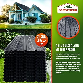 GARDEBRUK® 28x Corrugated Metal Roofing Sheets, Anthracite Grey, 110x46cm