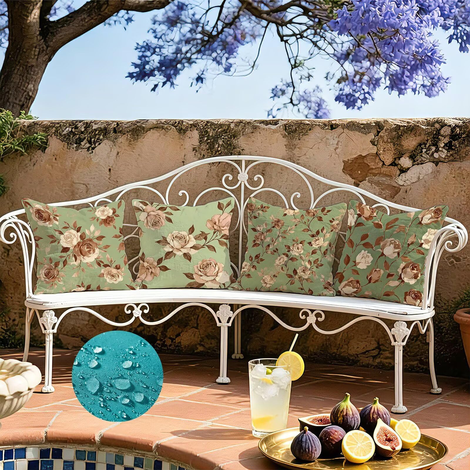 Verde Federe Cuscini Divano 50x50cm, Cuscini da Esterno Set de 4, Cod-167 | Lin Copricuscini Decorativi Letto Arredo, per Letto, Soggiorno, Giardino, Esterno, Casa Decorazione Set di 4 Fiore