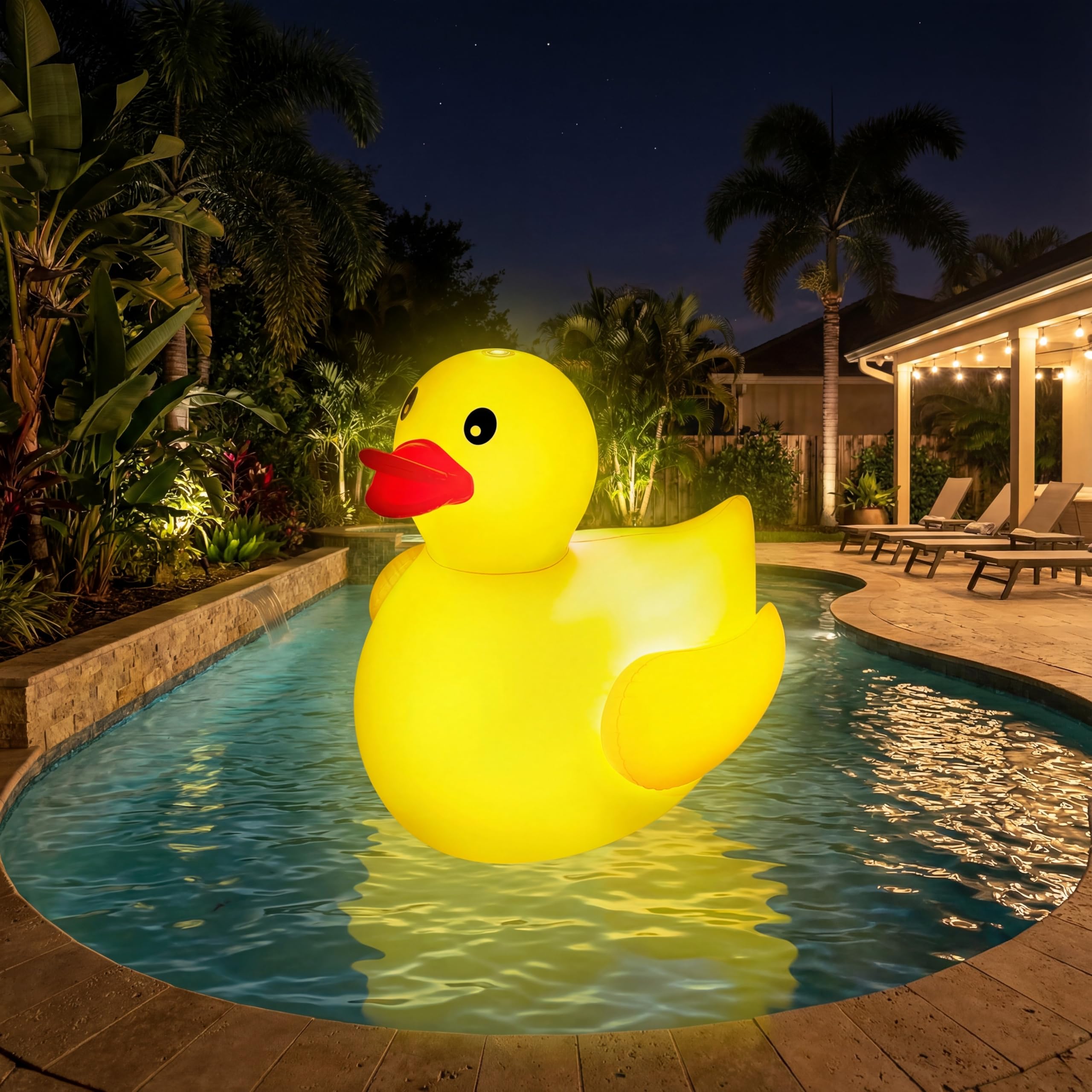 Photo 1 of Hungdao 4 Feet Giant Inflatable Duck Pool Float with LED Lights, Light up Blow up Duck Pool Floatie for Adults Teens, Glow in The Dark Summer Holiday Party Decoration Outdoor Yard Lawn(1 Pack)