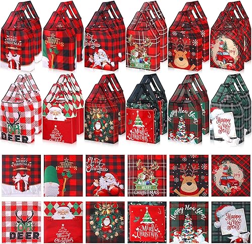 Paterr Paquete de 24 bolsas de comestibles reutilizables de Navidad, bolsa de compras, bolsas de regalo, bolsa de transporte de poliéster de 50