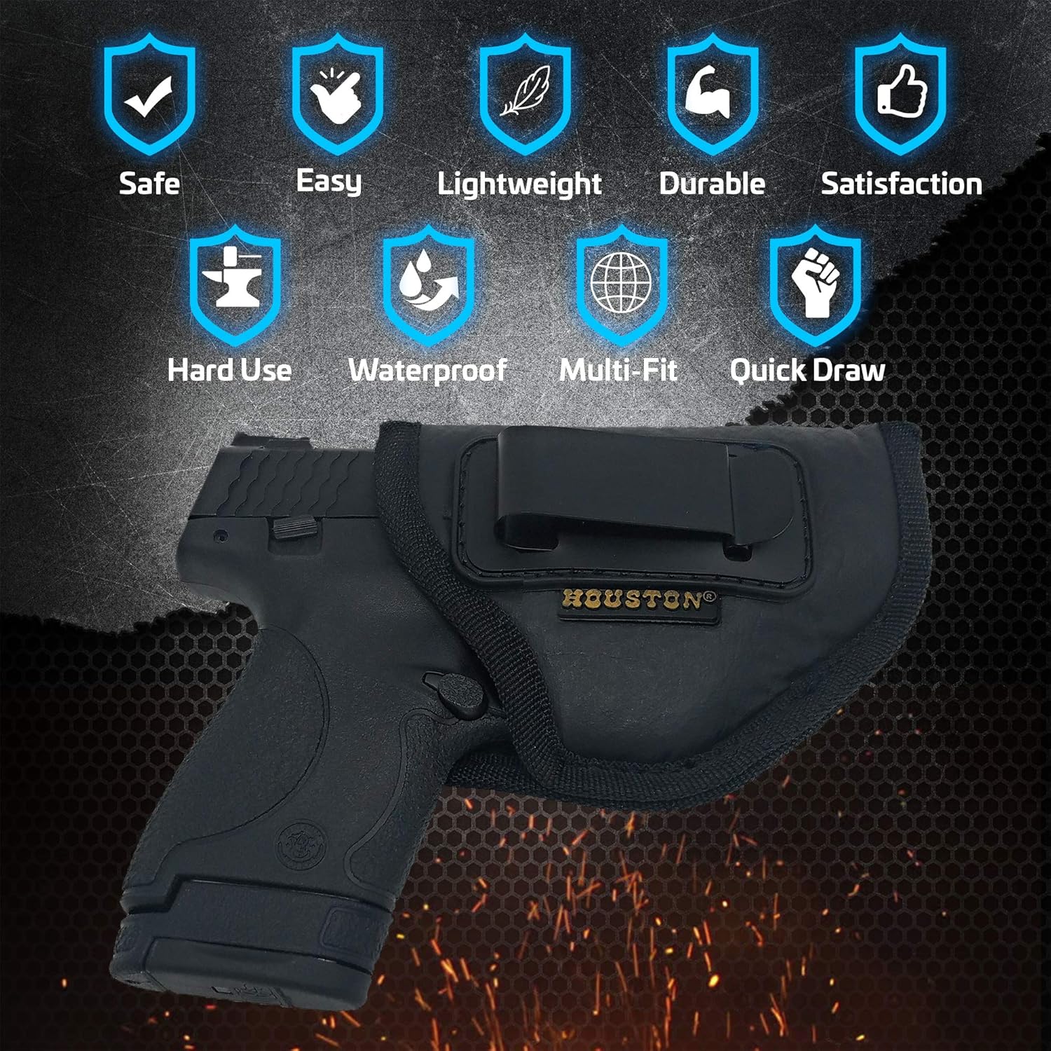 IWB Gun Holster by Houston - ECO Leather Concealment Inside The Waistband with Metal Clip FITS Glock 26/27/33, M&P Shield, XDS, Taurus 709, Taurus Pro C, Walther P22, Beretta Nano, SCCY Sky, LC9