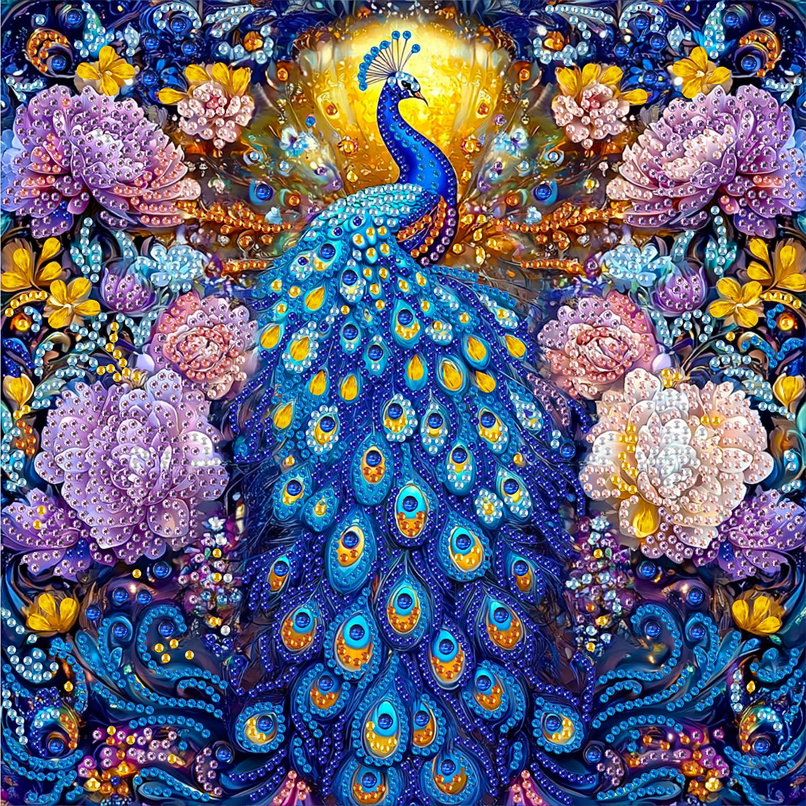 MAXBYE Peacock Diamond Painting Kits for Adults, DIY 5D Peacock Diamond Art Kits Special Shaped Crystal Diamond Dots, Diamond Painting Gem Arts for Home Wall Decor 30x30CM