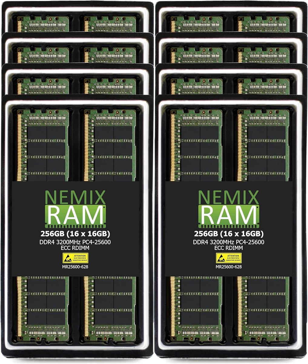 256GB 16X16GB DDR4 3200MHz PC4-25600 2Rx8 1.2V CL22 288-PIN ECC Registered RDIMM NEMIX RAM Server Memory KIT