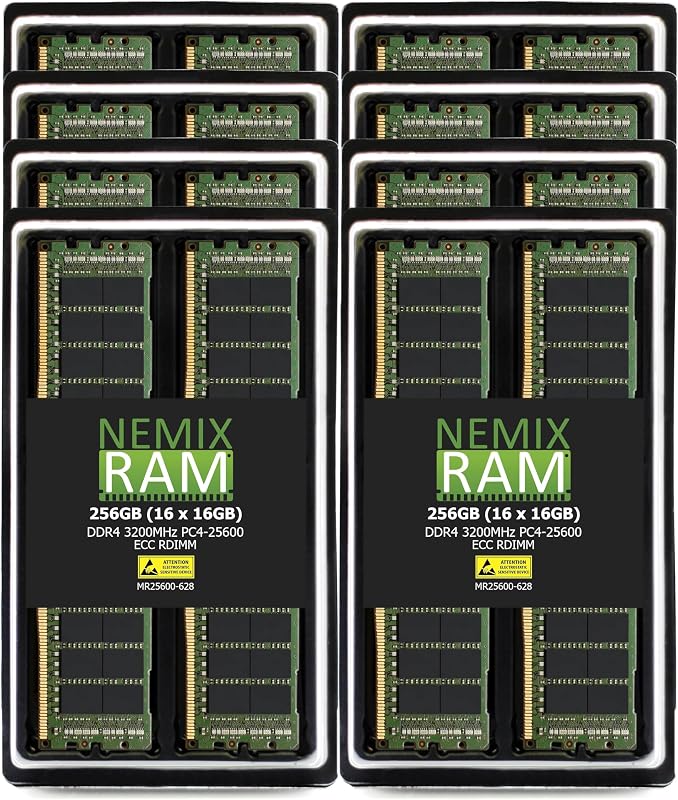 256GB 16X16GB DDR4 3200MHz PC4-25600 2Rx8 1.2V CL22 288-PIN ECC Registered RDIMM NEMIX RAM Server Memory KIT