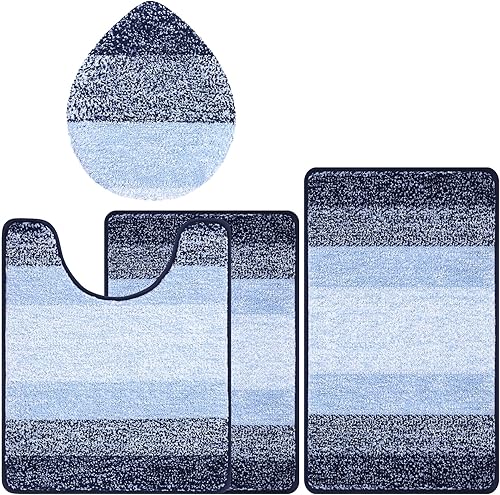 Miniatura 7 de Bsmathom Juego de 4 alfombras de baño, alfombras de baño de microfibra suave y absorbente con contorno en forma de U y cubierta para tapa de